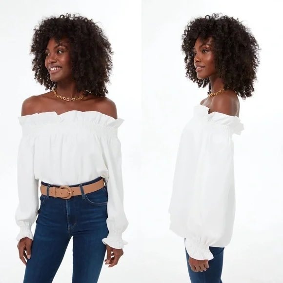 Tuckernuck Tops - Tuckernuck Top‎ Women's S Marguerite Smocked Off Shoulder Ruffle Blouse White